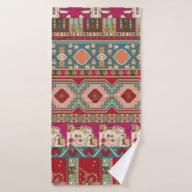 Damask, floral and geometric with colourful patchw bath towel (Bath Towel)