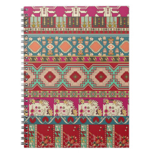 Damask, floral and geometric with colourful patchw notebook