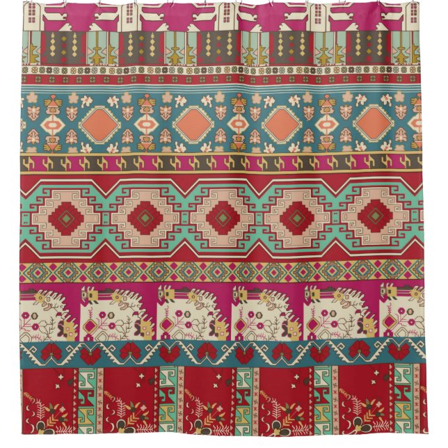 Damask, floral and geometric with colourful patchw shower curtain (Front)