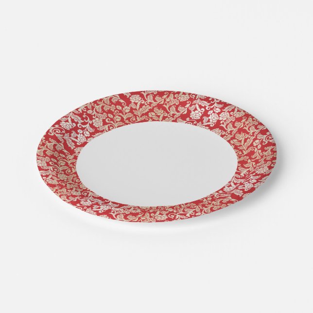 Damask floral background pattern paper plate (Angled)