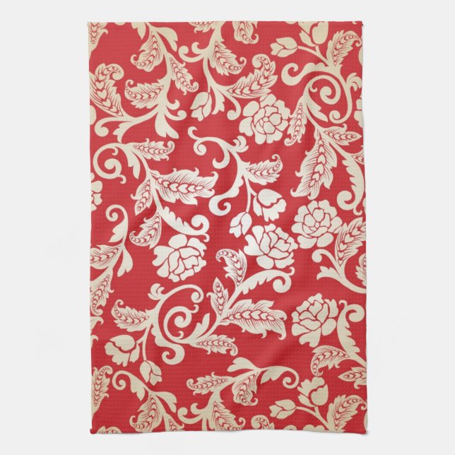 Damask floral background pattern tea towel (Vertical)