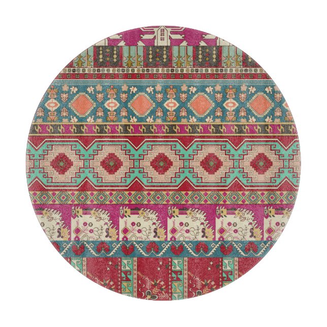 Damask Floral Geometric Colourful Patchwork Cutting Board (Front)