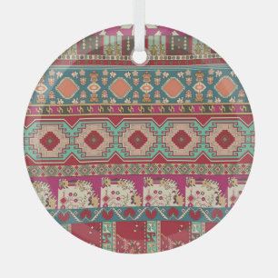Damask Floral Geometric Colourful Patchwork Glass Tree Decoration