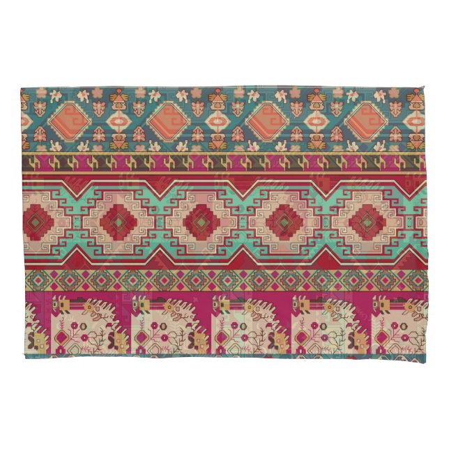 Damask Floral Geometric Colourful Patchwork Pillowcase (Front)