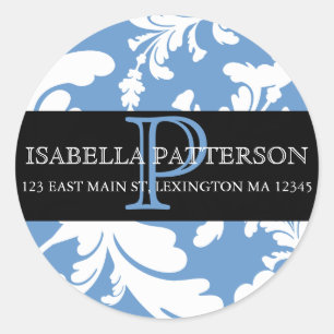 Damask Floral Monogram Circle Address Label