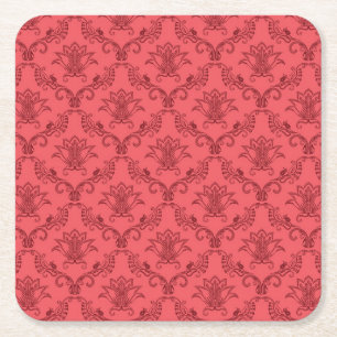 Damask floral pattern square paper coaster