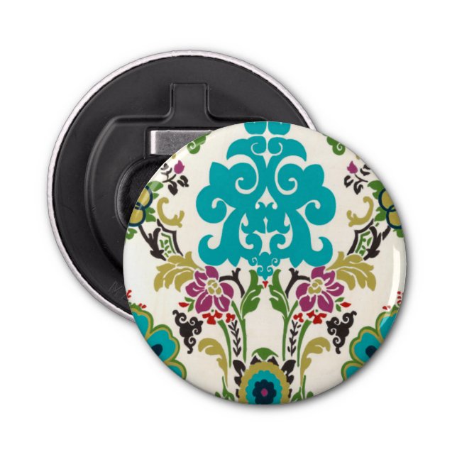 Damask Floral Patterns Plum Turquoise Bottle Opener (Front)