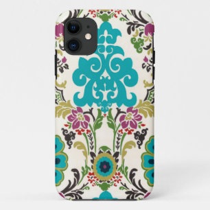 Damask Floral Patterns Plum Turquoise iPhone 11 Case