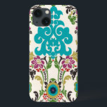 Damask Floral Patterns Plum Turquoise iPhone 13 Case<br><div class="desc">Turquoise,  plum,  green and purple floral patterns meet on a white background to bring this June Erica Vess damask print to life. Works as a gift for yourself,  a friend,  or a family member.</div>