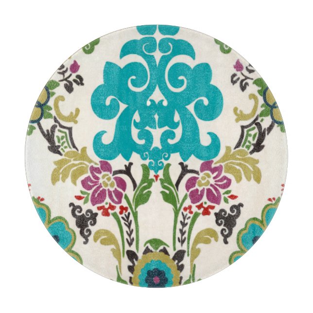 Damask Floral Patterns Plum Turquoise Cutting Board (Front)