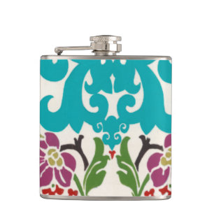 Damask Floral Patterns Plum Turquoise Hip Flask