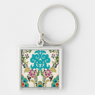 Damask Floral Patterns Plum Turquoise Key Ring