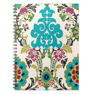 Damask Floral Patterns Plum Turquoise Notebook