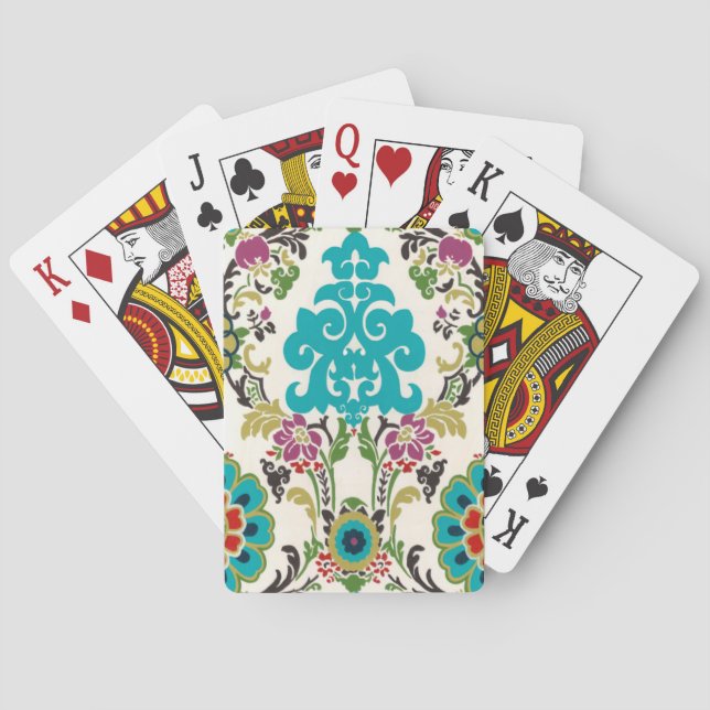 Damask Floral Patterns Plum Turquoise Playing Cards (Back)