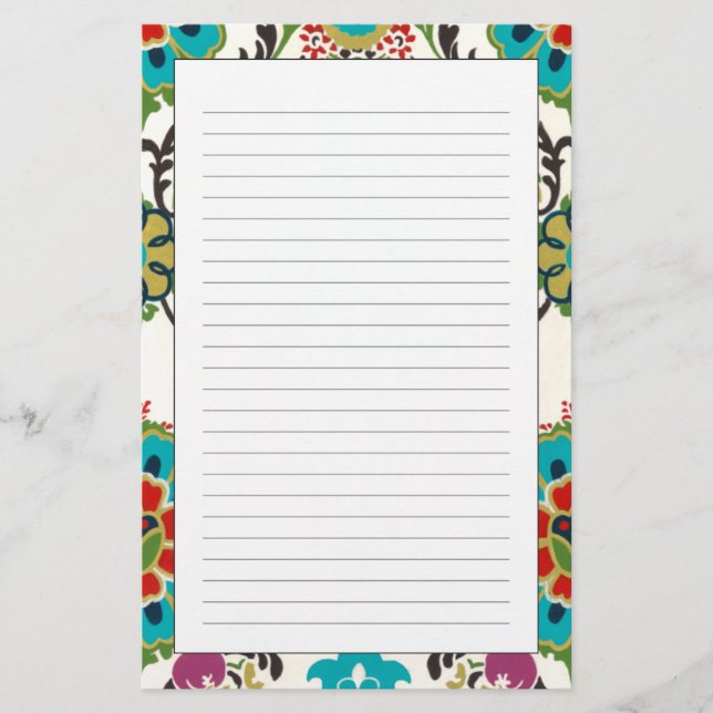 Damask Floral Patterns Plum Turquoise Stationery (Front)
