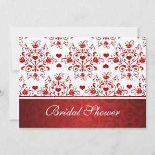 Damask floral red hearts Bridal Shower Invitation