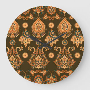 Damask Floral: Seamless Vintage Style Large Clock