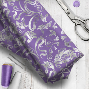 Damask Floral Shimmer Silver Any Background ID461 Fabric