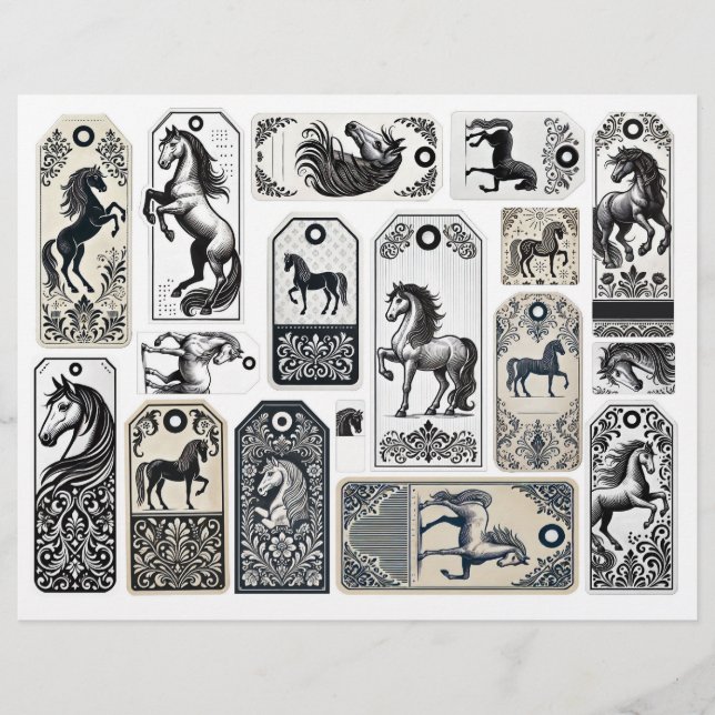 Damask Flourished Tags with Horses (Front)