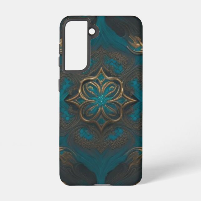 Damask Flower Blue Black Gold  Samsung Galaxy S21 Case (Back)