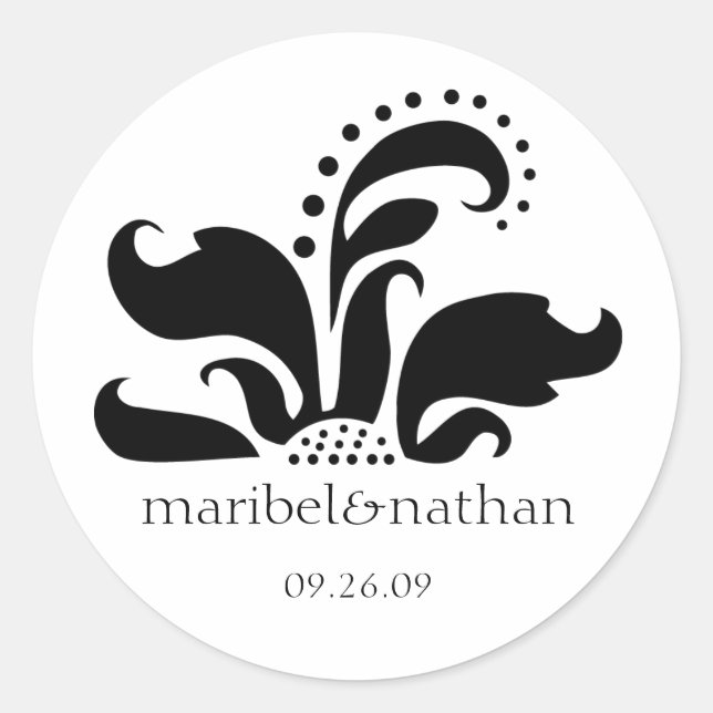 Damask Flower Design Classic Round Sticker (Front)