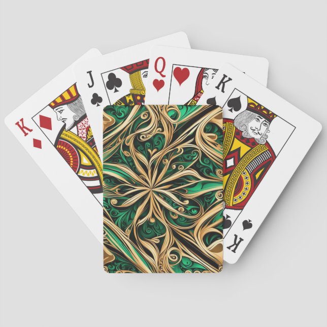Damask Flower Gold Black Teal Playing Cards (Back)