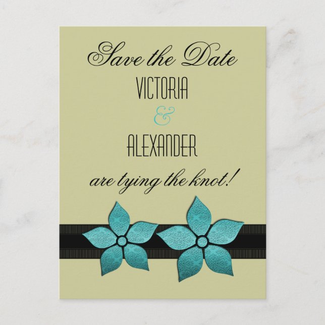 Damask Flowers Border Save the Date Postcard (Front)