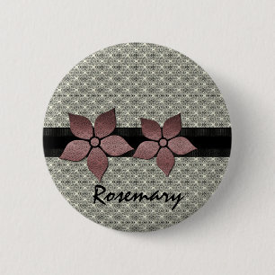 Damask Flowers Striped Border Button