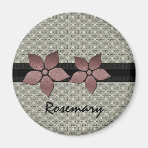 Damask Flowers Striped Border Magnet