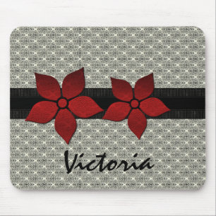 Damask Flowers Striped Border Mousepad