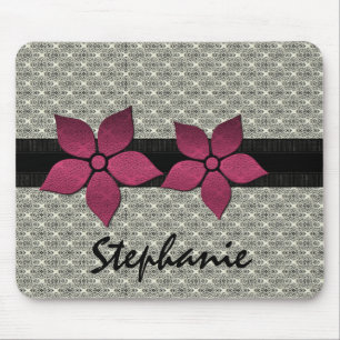 Damask Flowers Striped Border Mousepad
