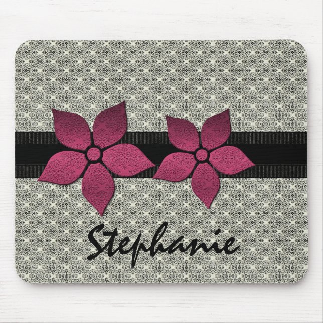 Damask Flowers Striped Border Mousepad (Front)