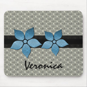 Damask Flowers Striped Border Mousepad