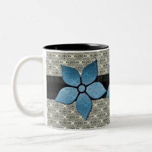 Damask Flowers Striped Border Mug