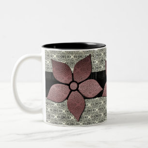Damask Flowers Striped Border Mug