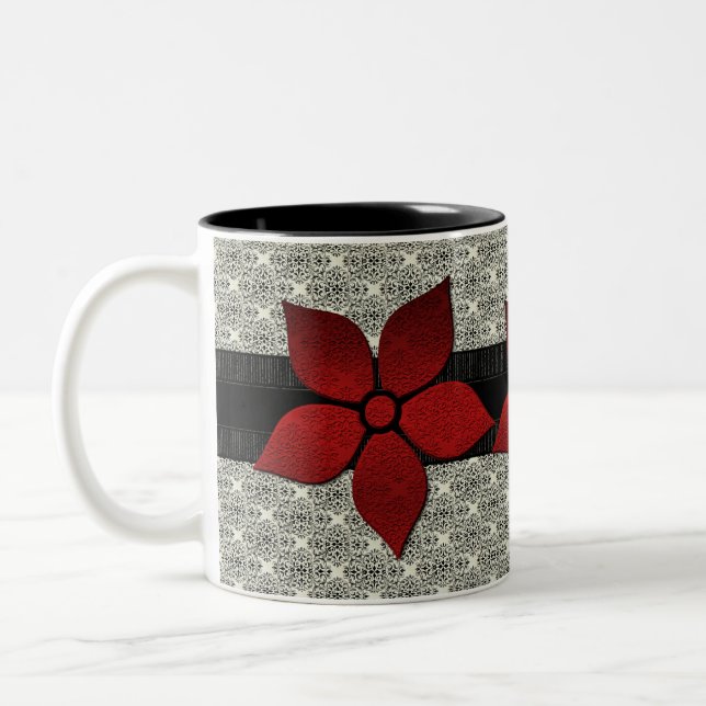 Damask Flowers Striped Border Mug (Left)