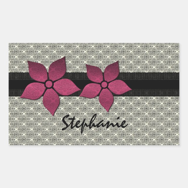 Damask Flowers Striped Border Stickers (Front)