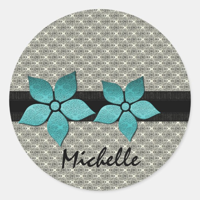 Damask Flowers Striped Border Stickers (Front)