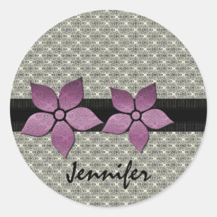 Damask Flowers Striped Border Stickers
