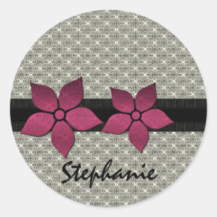 Damask Flowers Striped Border Stickers