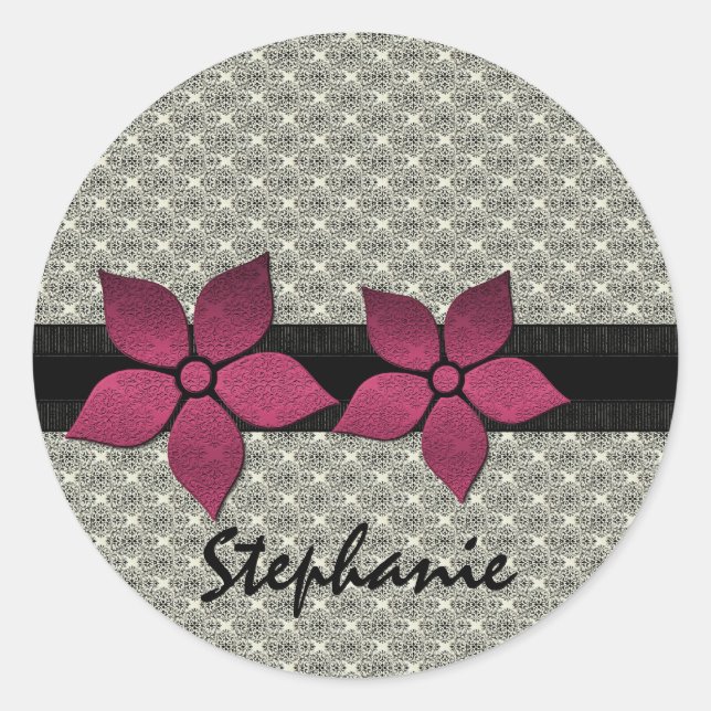 Damask Flowers Striped Border Stickers (Front)
