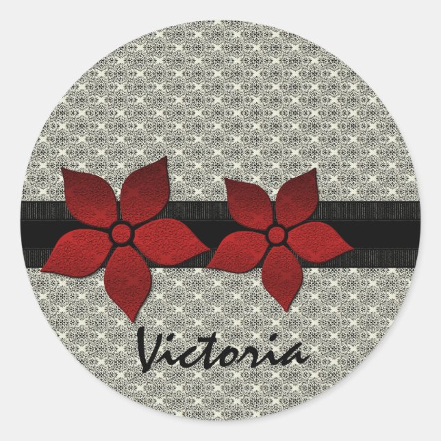 Damask Flowers Striped Border Stickers (Front)