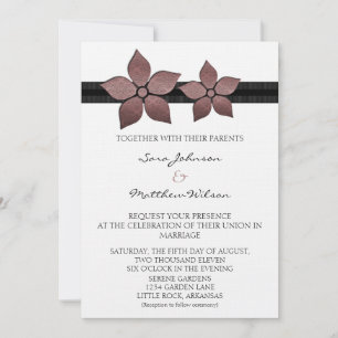 Damask Flowers Striped Border Wedding Invite