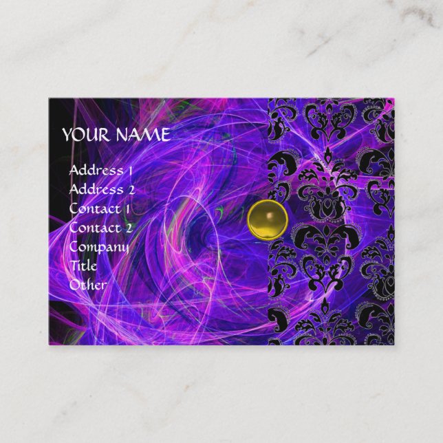 DAMASK FRACTAL MONOGRAM yellow purple pearl Business Card (Front)