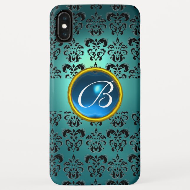 DAMASK GEM MONOGRAM blue black Case-Mate iPhone Case (Back)