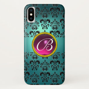 DAMASK GEM MONOGRAM blue black pink iPhone X Case
