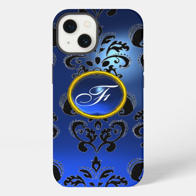 DAMASK GEM MONOGRAM blue dark iPhone Case (Back)