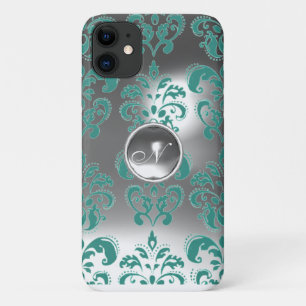 DAMASK GEM MONOGRAM blue white iPhone 11 Case