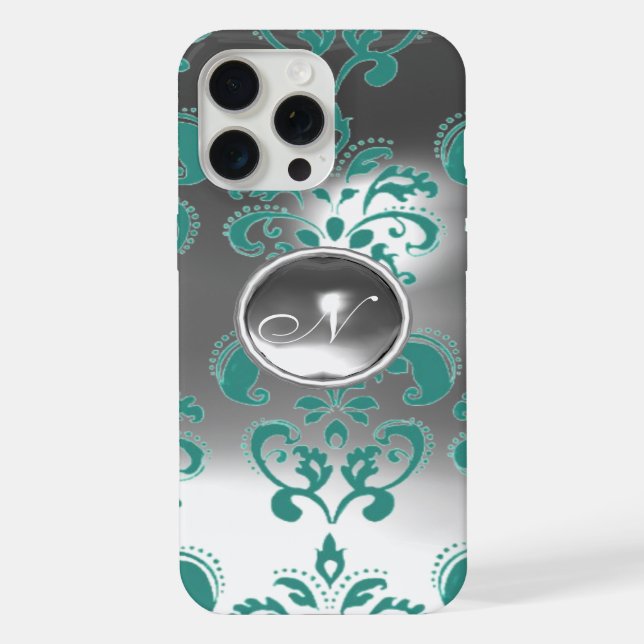 DAMASK GEM MONOGRAM blue white iPhone Case (Back)