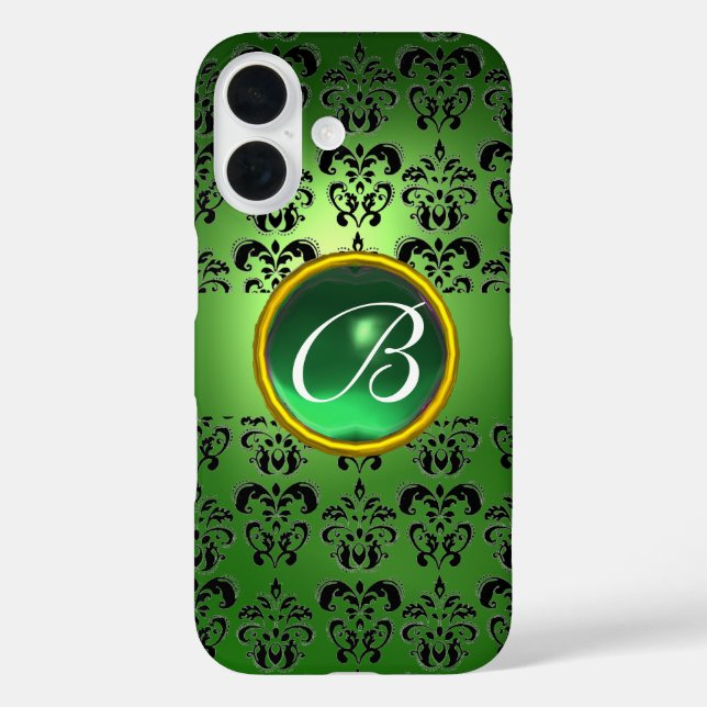 DAMASK GEM MONOGRAM green black Case-Mate iPhone Case (Back)